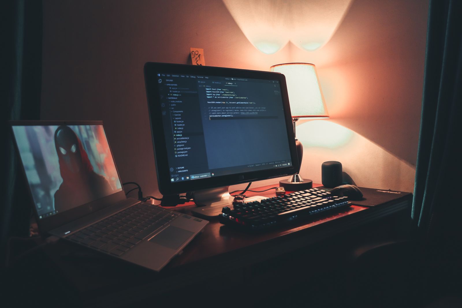 Monitor arm holding a display